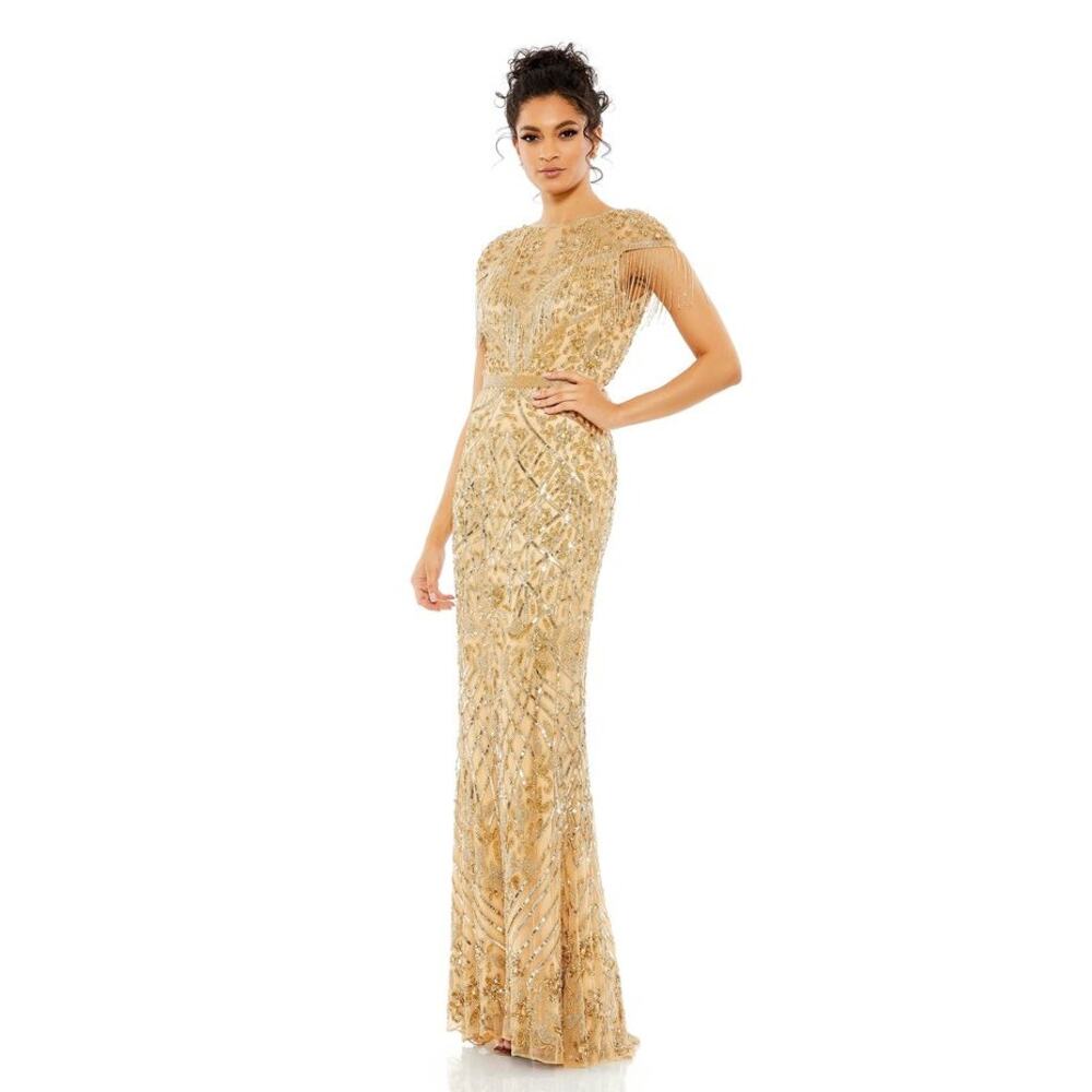 Mac Duggal 4715 - Cap Sleeve Sequin Dress AMAZING !!!! SZ 16 prom gold beads